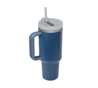 Tazza da viaggio isolata in acciaio inox, grande capacità, con tre zero, quattro manici, per uso esterno in auto (Denim)