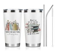 Tazza da viaggio per amanti dei libri da donna, in acciaio inox, con 2 cannucce e spazzola per la pulizia, tazza in acciaio inox con coperchio, regalo per amanti dei libri e topi di biblioteca