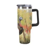 Tazza da viaggio riutilizzabile con coperchio e cannuccia, extra large, da 1,18 l, a prova di perdite, per casa, ufficio e esterni, tacchino in piedi nell'erba