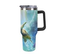 Tazza da viaggio riutilizzabile con coperchio e cannuccia, extra large, da 1,18 l, a tenuta stagna, per casa, ufficio e esterni, tartarughe e pesci del mondo marino