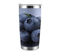 Tazza da viaggio termica da 20 once, in acciaio inossidabile con stampa a mirtillo, con coperchio e cannuccia, per portabicchieri da auto, ufficio o uso esterno