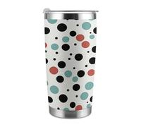 Tazza da viaggio termica da 20 once, in acciaio inossidabile con stampa a pois, con coperchio e cannuccia, per portabicchieri da auto, ufficio o uso esterno