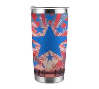 Tazza da viaggio termica da 20 once, in acciaio inossidabile, con stampa a strisce rosse e stella blu del 4 luglio, con coperchio e cannuccia, per portabicchieri da auto, ufficio o uso esterno