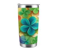 Tazza da viaggio termica da 20 once, in acciaio inossidabile con stampa a trifoglio e cerchio arcobaleno, con coperchio e cannuccia, per portabicchieri da auto, ufficio o uso esterno