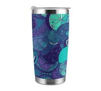 Tazza da viaggio termica da 20 once, in acciaio inossidabile, con stampa blu e verde acqua e limone, con coperchio e cannuccia, per portabicchieri da auto, ufficio o uso esterno