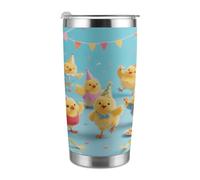 Tazza da viaggio termica da 20 once, in acciaio inossidabile, con stampa di pulcini, con coperchio e cannuccia, per portabicchieri da auto, ufficio o uso esterno