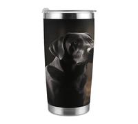 Tazza da viaggio termica da 20 once, in acciaio inossidabile con stampa Labrador nero, con coperchio e cannuccia, per portabicchieri da auto, ufficio o uso esterno