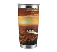Tazza da viaggio termica da 20 once, in acciaio inossidabile con stampa tramonto, con coperchio e cannuccia, per portabicchieri da auto, ufficio o uso esterno