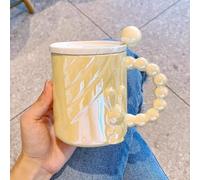 Tazza D'acqua con Coniglietto in Rilievo e Perle Bianche, Bicchiere Ermetico, Tazza da Tè in Porcellana da 14 Once, Design Grande Capacità, Regali di Compleanno per Donne Ragazze(Yellow)