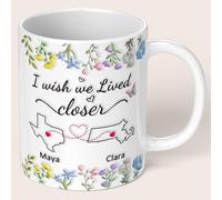 Tazza dell'amicizia a lunga distanza, tazza personalizzata da stato a stato, tazza da caffè in ceramica floreale per sorelle, amici, regalo di compleanno e festività, 325 ml e 425 g