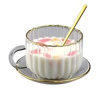 Tazza di caffè da 400 ml di tazze da tè in vetro trasparente tazze da caffè trasparente tazza di avena oro con piatto di cucchiaio riscaldamento a caldo resistente per l'ufficio per casa usa da
