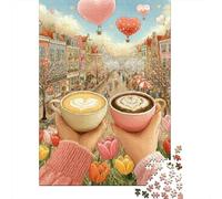 Tazza di Caffè Puzzle 1000 Pezzi Carta per Adulti Romantica Strada Primaverile Mongolfiera Rilassante Arredo Casa Regalo 70x50cm/1000pcs