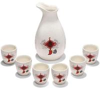 Tazza di ceramica artigianato in bicchiere di vino, set di sake 7 pezzi, set di bicchieri da vino in ceramica, design del modello di nodo cinese, per sake/shochu/tè caldo/caldo/caldo, miglior regalo