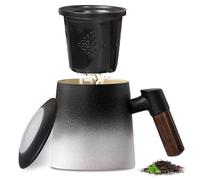 Tazza Di Ceramica Con Filtro E Coperchio, 420ml Tazza Da Tè Con Colino Da Tè E Coperchio, Tazze Da Te Con Infusore E Colino, Tazza Da Caffè Con Manico In Legno,Tazza Manico Legno