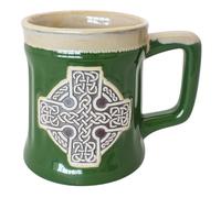 Tazza di ceramica stile irlandese con design a croce celtica, colore verde