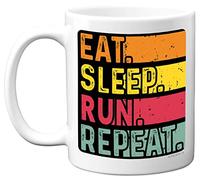 Tazza di compleanno per uomini e donne, per lui e lei, con scritta "Eat, Sleep, Run, Repeat", divertente regalo di compleanno per gli amanti degli esercizi di fitness, 325 ml, in ceramica, lavabile in