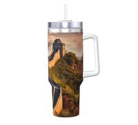 Tazza di ghiaccio con motivo della Grande Muraglia Cinese - tazza sottovuoto a doppio strato in acciaio inossidabile da 40 once, a prova di perdite e portatile