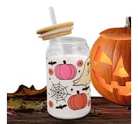 Tazza di Halloween con coperchi e cannucce - Spaventoso zucca fantasma tazza di vetro da 20 Cl con coperchio per bambini, donne, adolescenti, adulti, per Halloween, adulti, bambini, donne e bambini