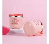 Tazza di Latte con Bilancia, Bicchiere per bambini in acciaio inox da 250 ml, con cannuccia e scala graduata, per un'idratazione sana, Protezione contro perdite, per latte frutta acqua caffè (rosa)