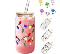 Tazza di Natale che cambia colore, tazza di vetro natalizia riutilizzabile con coperchio in bambù e cannuccia, tazza magica for bevande fredde for caffè freddo, latte, succo(1,380ml)