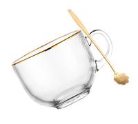 Tazza di tazza di latte di farina d'avena trasparente con cucchiaio da bere