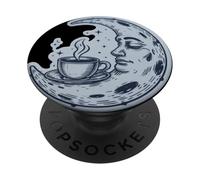 Tazza di tè al caffè, onde del mare, luna e volto umano PopSockets PopGrip Adesivo