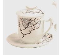 Tazza di Tè Con Teiera E Coperchio Bianco Ciliegio 380ml Porcellana TEALOGIC
