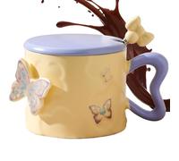 Tazza di tè, tazza di caffè farfalla | Tazze da caffè in ceramica Butterfly,12 oz con bevande coperchio maniglia per la fidanzata moglie della figlia figlio San Natale calze No