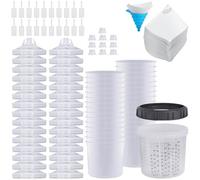 Tazza di Vernice Usa e Getta per Pistola a Spruzzo HVLP e LVLP, Kit Tazza di Miscelazione da 600ML Comprendente 1 Bicchiere Rigido con Anello di Fissaggio, 30 Tazze e Coperchi, 30 Filtri per Vernici