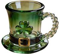 Tazza di vetro con cappello da leprechaun per San Patrizio, tazza da birra verde sfumata con trifoglio e manico con nodo celtico, regalo per festival irlandese