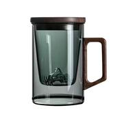 Tazza di vetro resistente al calore da 500 ml con separazione dell'acqua e del tè con tazza in legno che fa la tazza del coperchio dell'acqua del tè della maniglia del fiore