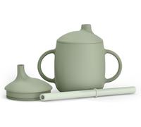 Suavinex, Tazza didattica per bambini 3 in 1: tazza con beccuccio + tazza con cannuccia + tazza, in silicone antigoccia, con manici, lavabile in lavastoviglie e adatta al microonde, +6 mesi, Verde