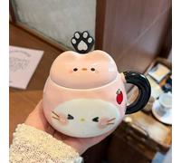 Tazza Divertente a Forma di Gatto per Donne, Tazze da Caffè Uniche a Forma di Gatto Kawaii 3D, Tazze Colazione in Porcellana per Ragazze, Bastoncino per Mescolare Dedicato, Lunga(Pink)