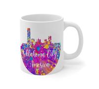 Tazza divertente America Oklahoma City, tazza da caffè e tè, grattacieli della città, sagome di edifici, tazze motivazionali in ceramica per uomini, marito, moglie, coppie sposate, 325 ml, bianco