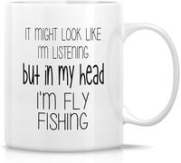 Tazza divertente con la scritta "Pesca a mosca nella mia testa, sono un pescatore con la mosca, pescatori, tazze da caffè in ceramica da 11 once" - Sarcastica, motivazionale, ispiratrice, compleanno p