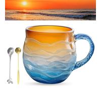 Tazza D'onda Di Vetro Di Mare, Tazza Di Vetro Soffiata A Mano Da 12 Oz Con Textura Dell'onda Dell'oceano, A Tema Di Spiaggia Per Tè, Vino, Regalo Per Gli Amanti Dell'oceano(A1PC)