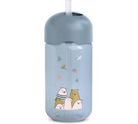 Suavinex, Tazza didattica per bambini con cannuccia in silicone morbida e flessibile, antigoccia e antimacchia, lavabile in lavastoviglie, con tappo, 340 ml, bimbi +18 mesi, My Family Blu