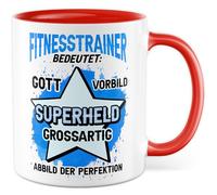 Tazza fitness con scritta - Regalo fitness trainer significa: Dott modello supereroe grande immagine della perfezione - Tazza da caffè 330 ml in ceramica - Allenatore sportivo umorismo tazza da caffè