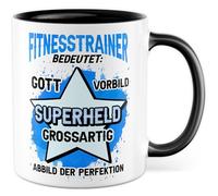 Tazza fitness con scritta - Regalo fitness trainer significa: Dott modello supereroe grande immagine della perfezione - Tazza da caffè 330 ml in ceramica - Allenatore sportivo umorismo tazza da caffè
