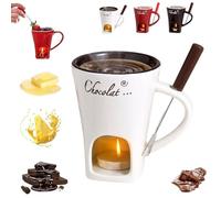 Tazza for Fonduta Di Cioccolato Con Forchette - Tazza for Sciogliere Il Cioccolato, Scaldaburro In Ceramica E Set Di Tazze, Pentola for Fonduta Con Lumino for Formaggio/cioccolato/snack(White)