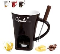 Tazza for Fonduta Di Cioccolato Con Forchette - Tazza for Sciogliere Il Cioccolato, Scaldaburro In Ceramica E Set Di Tazze, Pentola for Fonduta Con Lumino for Formaggio/cioccolato/snack(Brown)