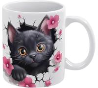Tazza gattino nero 3D 11 oz - Tazza con buco nel muro in ceramica, tazza da caffè divertente per donne, regalo scherzo compleanno