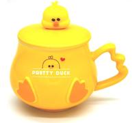 Tazza Gialla a Forma di Papera,Viene fornito con coperchio e cucchiaio,Divertente tazza da caffè con anatra in ceramica,450ml,per Colazione, Farina D'Avena,caffè, Latte, Tè al latte, tè ecc (A)