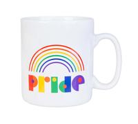 Tazza gigante in ceramica Rainbow Pride con motivi Pride su sfondo bianco