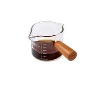 Tazza graduata in vetro da 75 ml con manico in legno, misurino for caffè, espresso, latte macchiato, accessori da cucina trasparenti for il caffè, utensili da barista(Double Mouth)