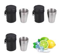 Tazza In Acciaio Inox,12 Tazze In Metallo Riutilizzabile,Bicchierini In Acciaio Inossidabile,Mini Bicchieri Da Shot Portatili Con 3 Custodie In Pelle Con Chiusura Lampo,Per Campeggio,Picnic,Escursion
