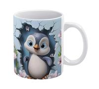 Tazza in ceramica 3D a forma di pinguino - Tazza da tè con buco nel muro, Tazza da caffè con fiori - Idea divertente per il compleanno di mamma, papà, marito e moglie - 11 once, bianca
