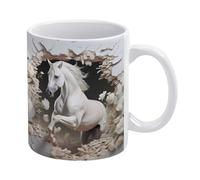 Tazza in ceramica 3D con cavallo bianco in corsa, tazza da tè 3D con foro nel muro, tazza da 11 once in ceramica con fiori bianchi, souvenir ideale.