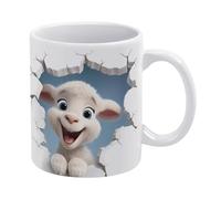 Tazza in ceramica a forma di agnello 3D, tazza da tè con foro nel muro 3D, tazza da caffè a forma di agnello 3D da 11 once, tazza da caffè divertente, divertente per le donne, scherzo, compleanno dive