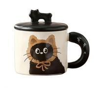 Tazza in ceramica a forma di gatto con coperchio e cucchiaio, 350 ml, simpatica tazza da caffè con divertenti disegni a cartoni animati, regalo di compleanno per fidanzata, ufficio, tazza per acqua